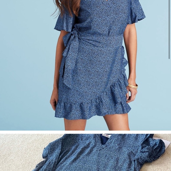 Vineyard Vines Navy and White Patterned wrap Dress - Picture 1 of 4